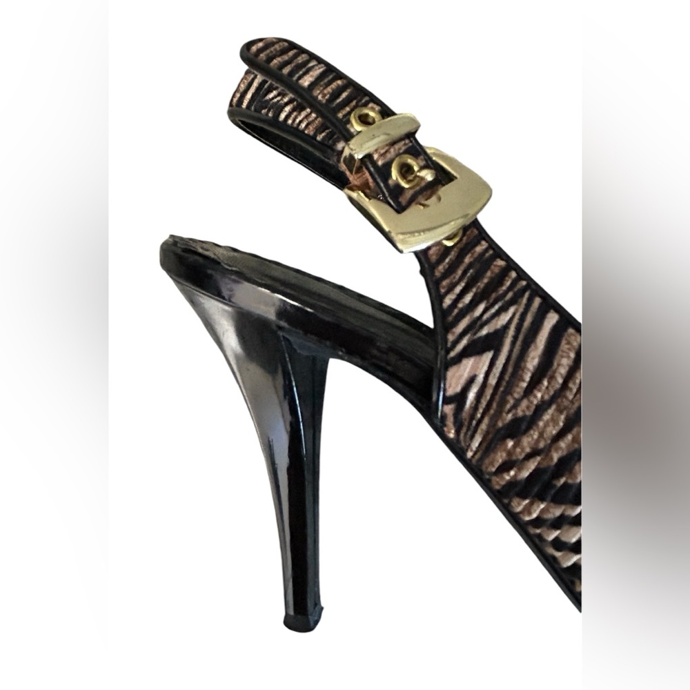NWOT J Renee Tiger Print Black/BrownTan Pleated Fabric Slingback Heels Size 9 - Picture 8 of 14